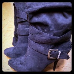 Shoe Dazzle Black Heeled Boots-Christina